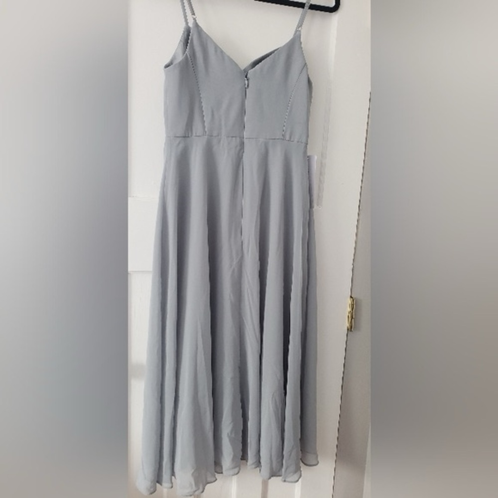Azazie Clarissa A Line Chiffon Tea Length Dress Dolphin Grey Sz A6 NWT - Picture 8 of 15